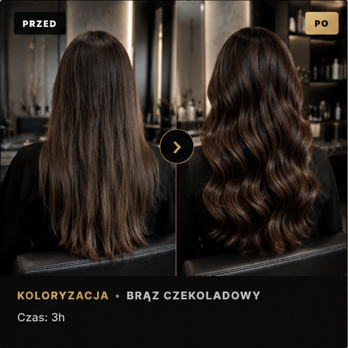 Metamorfoza włosów: koloryzacja brąz czekoladowy